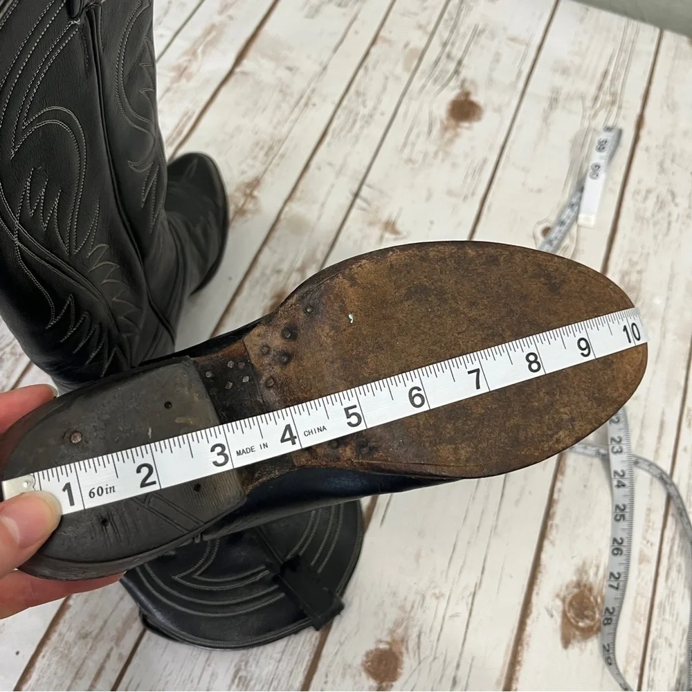 Tony Lama Black Western Cowboy Boots Size 8? Leather vintage black label El Paso - Picture 4 of 15